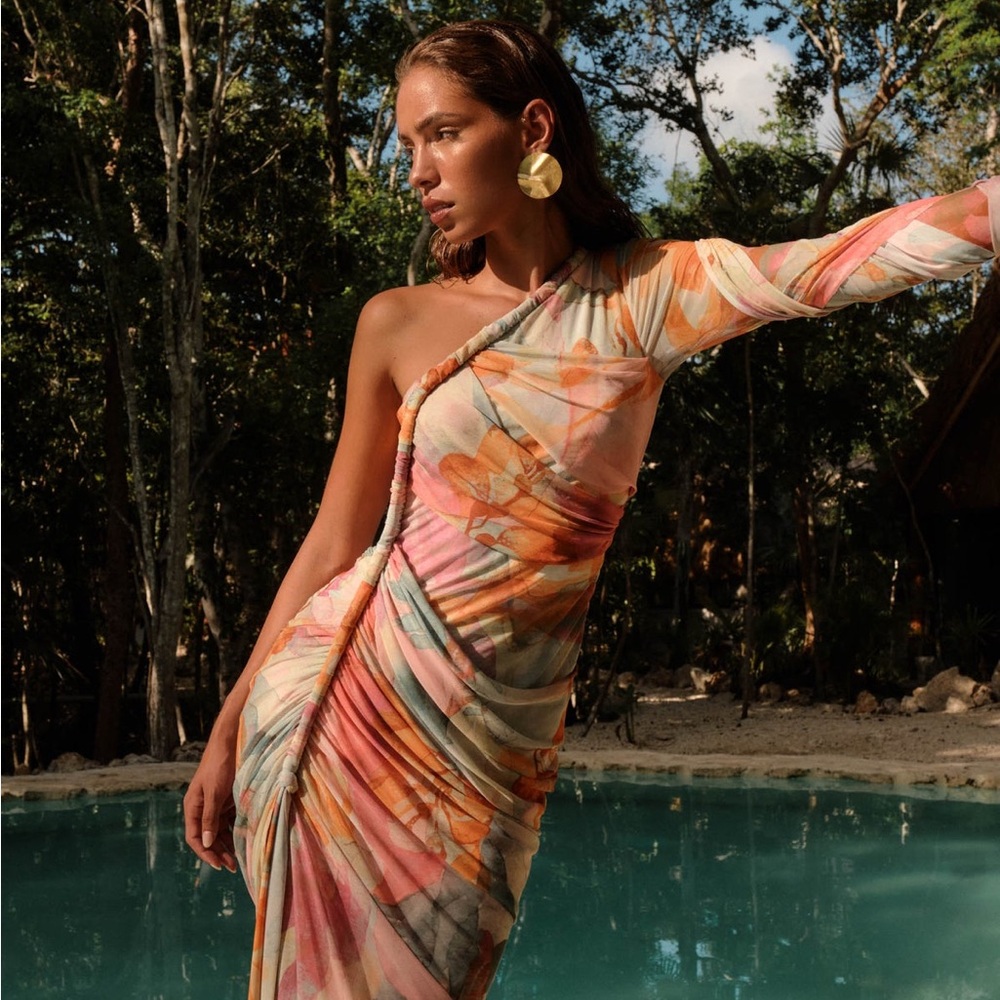 Andrea Iyamah Multicolor One-Shoulder Midi Dress